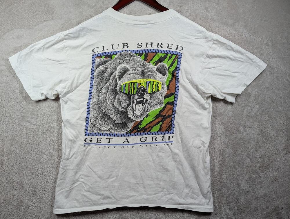 Vintage 90s Lifeforms Grizzly Bear Sunglasses Protect Our Wildlife Shirt LARGE *